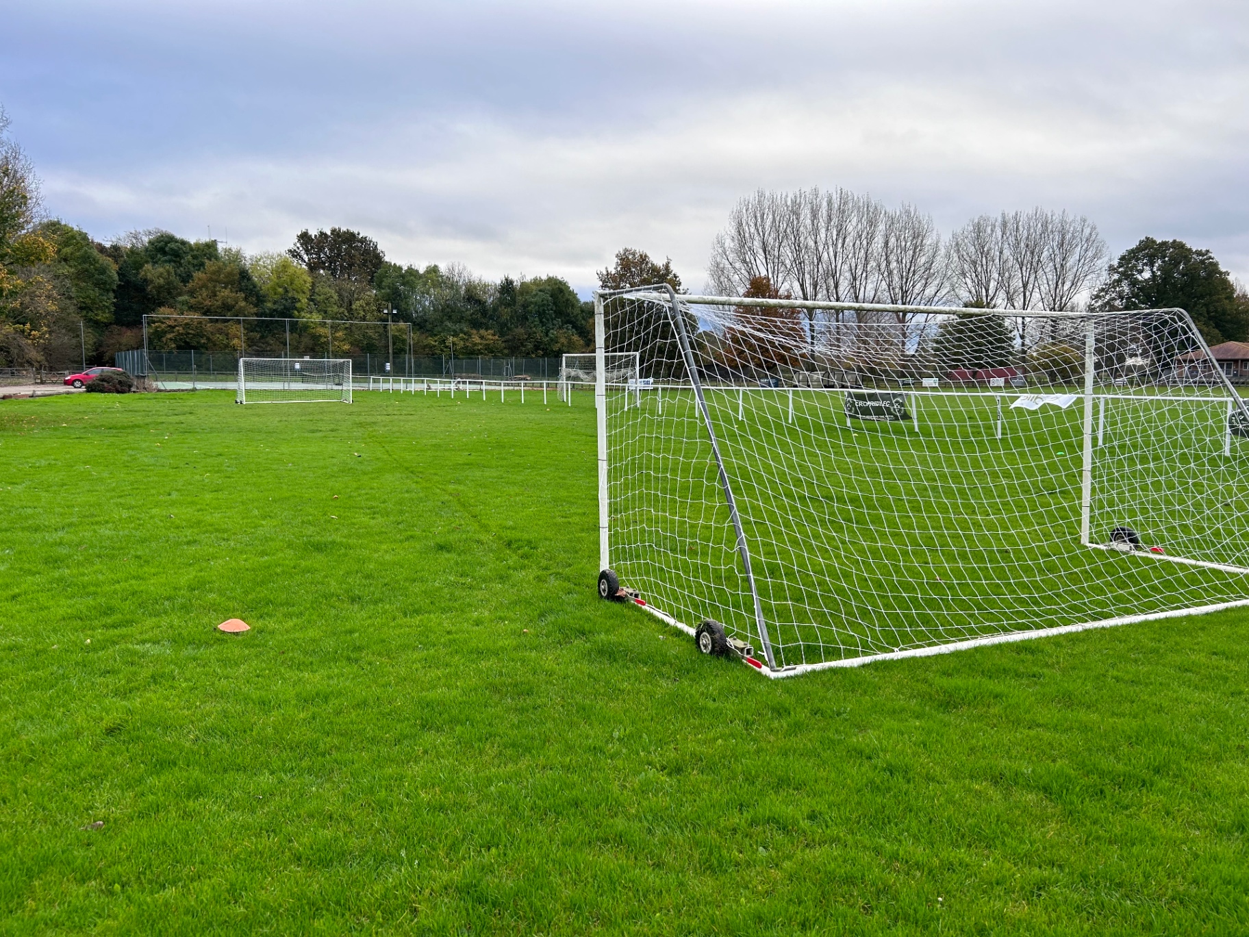 Grass training pitch with goals ready for a session